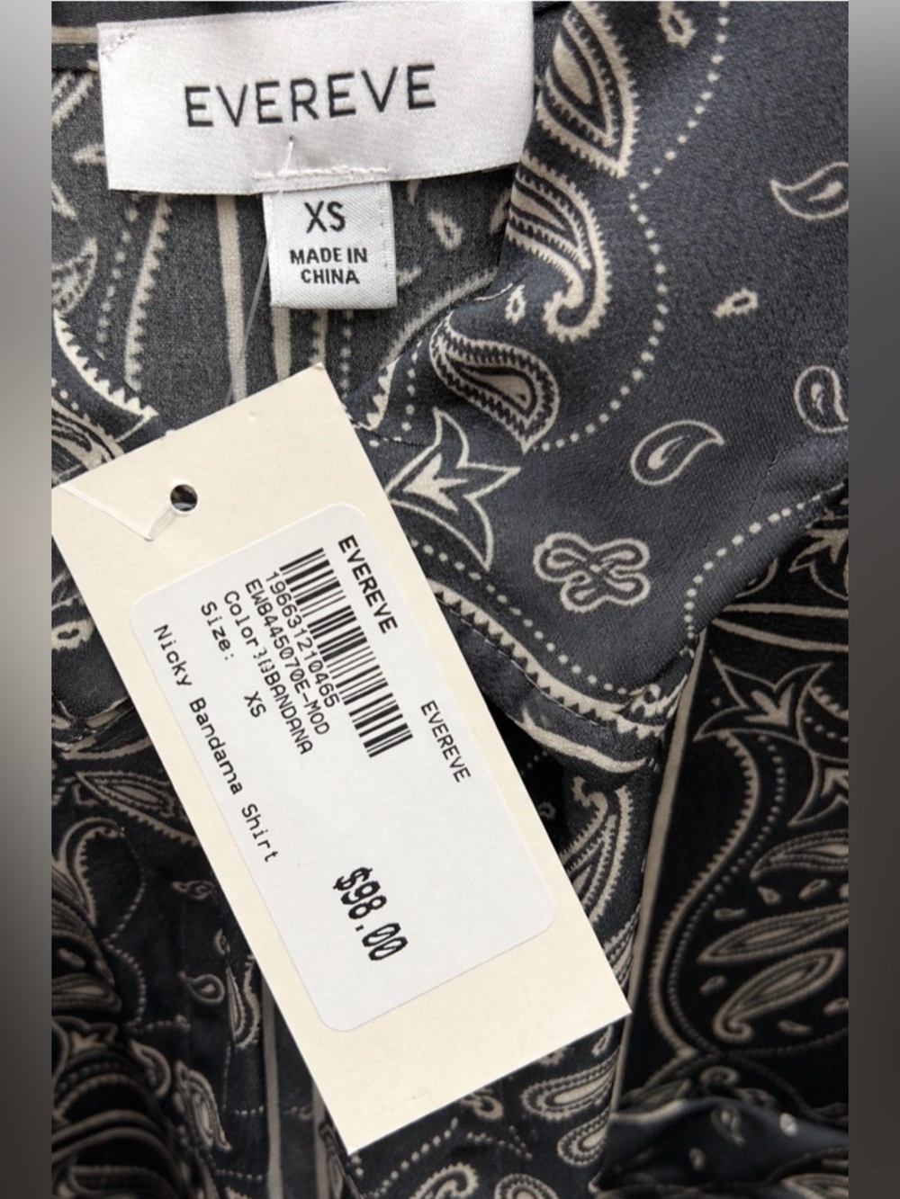 Evereve NWT Luxe Paisley Satin Button Front Blouse | Office Quiet Luxury Top - Picture 7 of 7